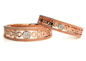 925 Sterling Silver Rose Gold Plated Cubic Zirconia Luxury Floral Wedding <b>Couple</b> <b>Rings</b> - Product Image 2