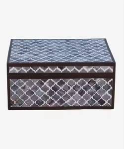Caja de Almacenamiento de Madera con Incrustaciones de Hueso Hechas a Mano, Diseño Floral Geométrico Verde y Blanco, Organizador de Joyas, Cofre para Recuerdos - Product Image 3