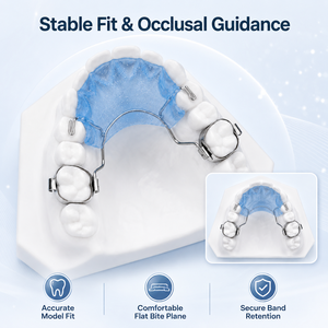 Plaque d'occlusion orthodontique fixe à plan plat, appareil dentaire personnalisé avec bandes molaires, guide occlusal en acrylique, usine de laboratoire OEM - Product Image 6