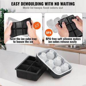 Set Combo 2-in-1 di 2 Grandi Stampi in Silicone per Sfere e Cubetti di Ghiaccio con Coperchio Riutilizzabile per Cucina o Bar - Product Image 5