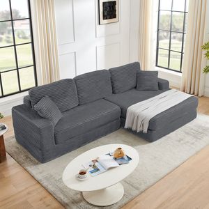 Sofá Seccional Modular en Forma de L, Estilo Moderno y Minimalista, con Asiento a la Derecha, Tapizado en Corduroy, Desplegable - Product Image 2