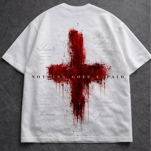 2026 Best Gothic Church Gun Print Men's Oversized Cotton T-<b>Shirt</b> Short Sleeve O-Neck Back Design Jersey Fabric for sale - Product Image 3