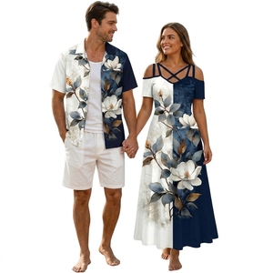 Tenues Assorties Personnalisées pour Couples, Imprimé Floral Décontracté d'Été, Chemise Hawaïenne à Manches Courtes pour Homme et Femme, Îles du Pacifique - Product Image 1