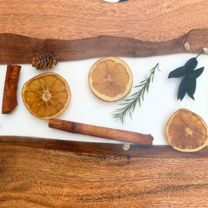 Rustic Wooden Serving Tray With Gold Handles And Dried Citrus Inlay Rectangle Handmade Tableware <b>For</b> Living Room Decor - Product Image 6