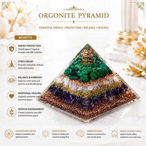 Pyramide d'orgonite en cuivre avec malachite naturelle, améthyste et quartz clair, protection énergétique, équilibrage des chakras, énergie positive - Product Image 2