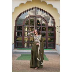 LIKSHA MEHNDI COLOUR PREMIUM READYMADE ROBE AVEC DUPATTA SET-LC-1090 - Product Image 3