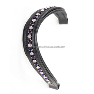 Bande de front de cheval en cuir de canal vide en forme de vague noire de qualité supérieure incrustée de cristaux violets et clairs bande de front de chaîne diamante bling - Product Image 5