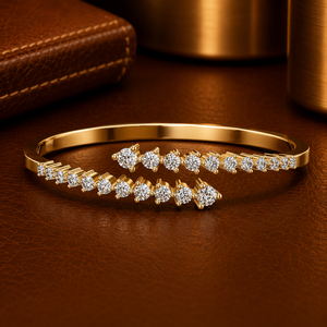 Round Cut Lab Grown Diamond Open <b>Cuff</b> Bangle <b>Bracelet</b> DEF VVS 10K 14K Yellow Gold Wedding Fine Jewelry For Women ODM Wholesale - Product Image 1
