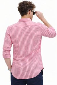 เสื้อเชิ้ตลายทางพิมพ์ลายลำลองสำหรับผู้ชายรุ่นล่าสุด |   ผ้าฝ้ายผสม คอปกพับ แขนยาว - Product Image 2