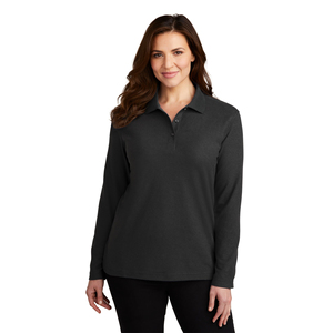 Polo blanc à manches longues pour femme, 100% coton, tricoté, couleur unie, coupe classique - Product Image 3