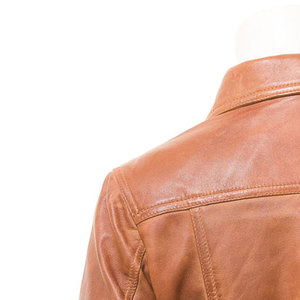 Women's Genuine Leather <b>Trucker</b> <b>Jacket</b> Turn-down Collar Full Sleeve Solid Color Button Closure Wholesale Factory - Product Image 2