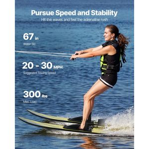 Esquís acuáticos de 67 pulgadas con revestimiento UV de alto brillo, fijaciones ajustables X-9 tipo herradura y placa trasera acolchada para adultos, equipo para deportes acuáticos - Product Image 2