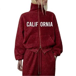 Womens Maroon Oversized Crewneck Sweatshirt and Wide Leg Trouser Loungewear Set Casual <b>Tracksuit</b> - Product Image 4