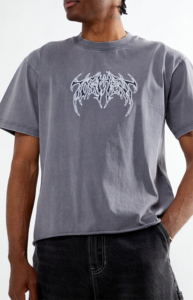 T-shirt en maille gris délavé à l'acide à manches courtes avec logo imprimé numériquement, coupe droite style Hip Hop, 100% coton, ourlet col roulé - Product Image 4