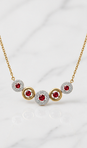 925 Sterling Silver Gold & Rhodium Plated Multi Circle <b>Ruby</b> CZ <b>Necklace</b> with Diamond CZ Halo | Luxury Women's <b>Necklace</b> - Product Image 6