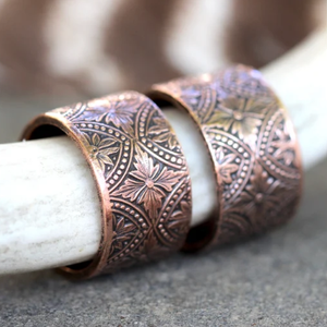 Premium Wholesale Hand Forged Pure Copper Band <b>Ring</b> <b>Magnetic</b> Health Relief Jewelry Engraved Floral Diamond Pattern - Product Image 3