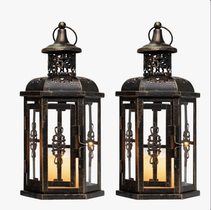 Lanterne à bougie en métal vintage, style marocain, noir antique, porte-bougie de table, lanterne décorative suspendue, ensemble pour la décoration de la maison - Product Image 2