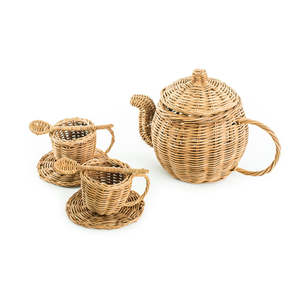 Juego de tetera y taza de mimbre pequeño, juguetes de mimbre para niños, juguete de rol de cocina tejido a mano, al precio más bajo. - Product Image 1