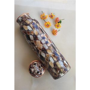 Handcrafted Pure Copper Water <b>Bottle</b> - Blue Ikat Printed Design Ayurvedic Health Benefits Leakproof Travel Flask 1 Liter <b>Bottles</b> - Product Image 4