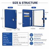 Organiseur de planification A5 personnalisé en cuir PU avec 6 anneaux, carnet rechargeable, fermeture à sangle, pochette pour cartes, attache pour stylo, pour bureau, usine OEM ODM