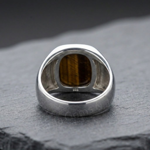 Handmade Men's 925 Sterling Silver 8x10mm Rectangle Shape Tiger Eye Gemstone Bezel Setting Fashion <b>Finger</b> <b>Ring</b> Gift For Him - Product Image 3