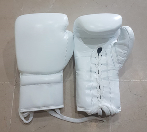 Guantes de Boxeo de Cuero Blanco con Cordones Ajustables en la Muñeca, Guantes de Entrenamiento y Sparring de Cuero de Primera Calidad para Unisex - Product Image 1