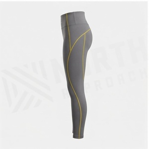 Leggings de Yoga North Approach de Cintura Alta y Largo Completo con Franja Lateral, Sin Costuras, Elásticos en Cuatro Direcciones, Color Gris - Product Image 3