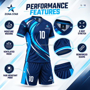 Ensemble de maillot de football pour homme ZONA STAR, personnalisable avec nom de marque, impression par transfert thermique bleue, polyester respirant, numéro 10, OEM - Product Image 5