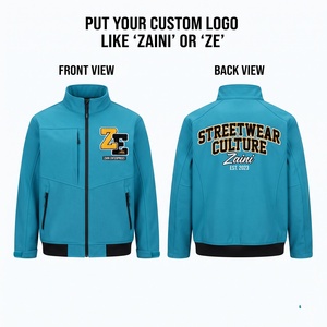 ZAINI Premium 220 GSM Softshell <b>Jersey</b> <b>Jacket</b> Bonded Polyester Fabric Windproof Men's Autumn Hooded Eco-Friendly Teal Black - Product Image 1