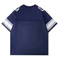 Maillot de football pour homme, coupe ample, écologique, respirant, séchage rapide, col en V, manches courtes, couleur bleu marine, fabriqué au Pakistan