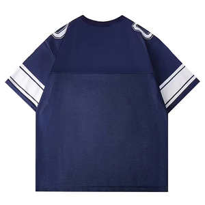 Camiseta de fútbol estilo boxy del fabricante pakistaní, color azul marino, hombros caídos, doble capa de malla, para hombre. - Product Image 2