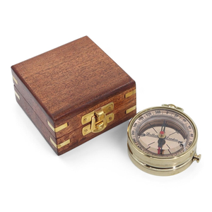 <b>Antique</b> Brass Pocket <b>Compass</b> with Wooden Gift Box Vintage Nautical Navigation <b>Compass</b> Maritime Travel <b>Compass</b> Decorative Gift - Product Image 3