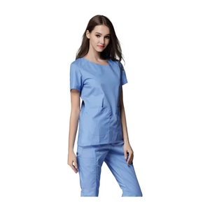 Premium <b>Light</b> Blue Medical Scrub Set Customize Hospital Nurse Uniform V-<b>Neck</b> Top Cargo Pants Doctor Nursing Workwear Scrub Suits - Product Image 5