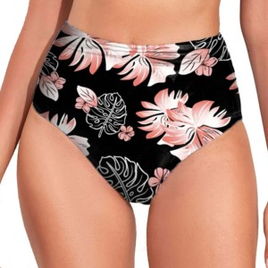 Ensemble de maillot de bain 2 pièces pour femmes, imprimé floral, col rond, sans manches, bas taille haute, style sportif, écologique, séchage rapide, noir rose - Product Image 4