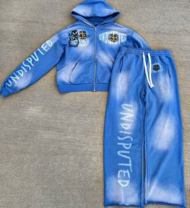 Unisex Plus Size Winter Casual Heavyweight Eco-Friendly Acid Wash Reversible Breathable Fashion Tracksuit <b>Set</b> Custom Logo - Product Image 3