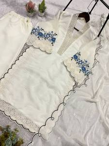 Conjunto TENNECY de Top Bordado con Lentejuelas y Pantalones PLAZZO con Dupatta de MAL CHANDERI, Reversible, Antiarrugas y Elástico - Product Image 6