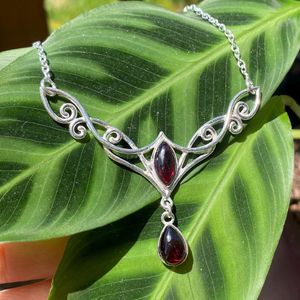 Angelic Double <b>Red</b> Garnet Teardrop Pendant 925 Sterling Silver Fairy Whimsigoth Jewelry Handmade Wholesale Gift - Product Image 6