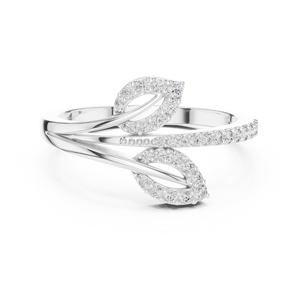 Bague de fiançailles et de mariage en argent plaqué or 14 carats, style Art Déco, à double feuille, sertie de diamants pavés et pierres serties à griffes - Product Image 1