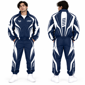 <b>Trendy</b> Custom Retro Track Windbreaker & Suit Navy White Custom Sports Jacket Jogger Pants OEM Waterproof Nylon Jacket & <b>Hoodies</b> - Product Image 5