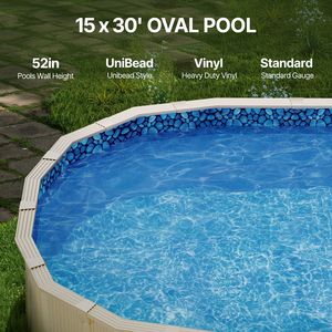 15 X 30 ft Durable Standard Gauge <b>Vinyl</b> Oval Pool Liner 52in <b>Wall</b> Height Unibead Ground Pool Liners Indoor Outdoor Portable - Product Image 2