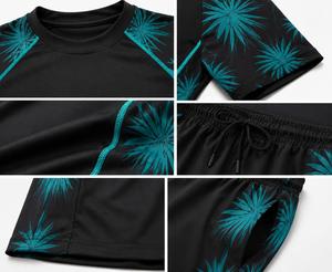 Conjunto de Rash Guard para Hombre Más Vendido, Negro, de Spandex Transpirable de Secado Rápido, con Estampado de Palmeras Teal, Top de Manga Larga y Pantalones Cortos para Ropa Deportiva - Product Image 5