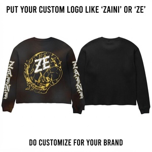 Sudadera Premium de 320 GSM, Tejido Waffle, 100% Algodón, Lavado Ácido, Ecológica, con Logotipo Personalizado, Estilo Urbano, Color Negro, Impresión en Serigrafía - Product Image 1