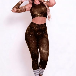 Conjunto de Yoga para Mujer, de la Mejor Calidad, Texturizado, con Costuras Sólidas, Estampado Digital, 2 Piezas, Transpirable, Cintura Alta - Product Image 1