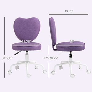 Sedia da Ufficio a Forma di Cuore Viola con Altezza e Schienale Regolabili per Tavoli da Trucco - Product Image 3