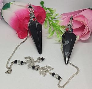 Péndulo de Obsidiana en Forma de Copo de Nieve con Cadena de Loto, Cristal Pulido, para Sanación y Radiestesia, Venta Caliente - Product Image 1
