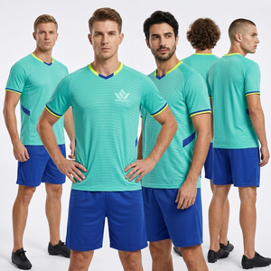 Conjunto de Uniforme de Fútbol Personalizado para Hombre, Color Azul Verde, Cuello en V, Manga Corta, Poliéster Transpirable que Absorbe la Humedad - Product Image 6