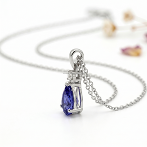 Collar Clásico con Colgante de Zafiro en Plata 925, Forma de Gota de Agua, Chapado en Rodio, Cadena de Caja, Joyería para Uso Diario de Mujer - Product Image 2