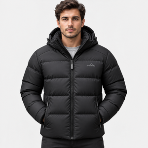 F2WIN <b>Men's</b> Hooded Puffer Jacket Winter Warm Thick Polyester Windproof Casual Zipper Front Solid Color <b>Coat</b> wholesale - Product Image 1