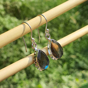 Boucles d'oreilles pendantes en Labradorite en argent sterling 925 faites à la main pour femmes bijoux de corps en plaqué or cadeaux de mariage fiançailles - Product Image 6