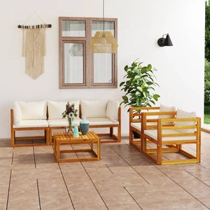 Set Lounge da Giardino Modulare in Legno di Acacia Crema - Product Image 1